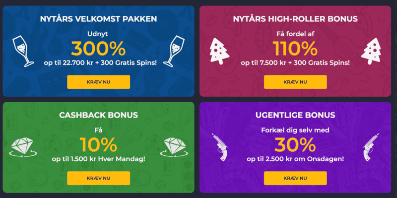 Mangfoldighed af bonusser på den officielle hjemmeside